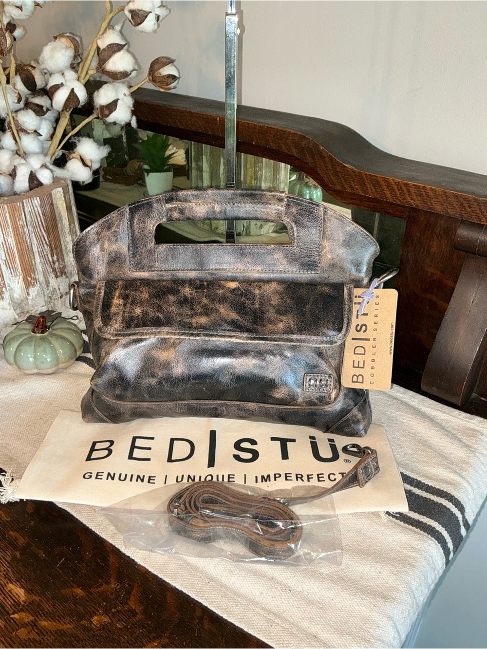NWT Bed Stu Leather Greenway Handbag Crossbody Bag Black Lux MSRP $265